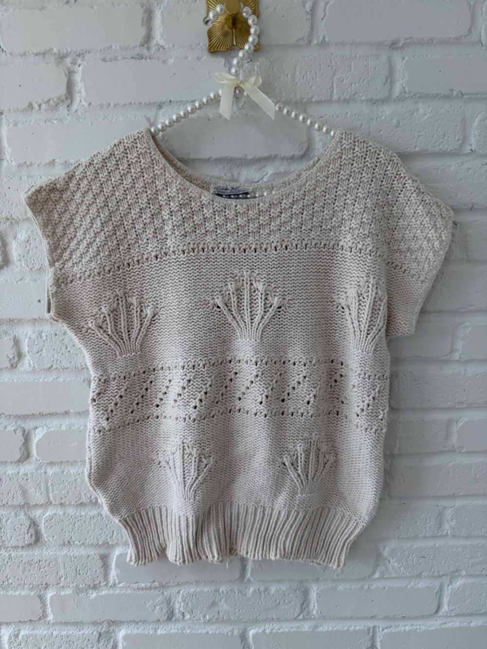 Beige Knit Short-Sleeve Sweater Top - Women
